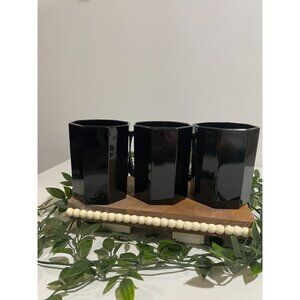 3 Mid Century Style Black Glass Octagon Coffee Mugs Cups ARCOROC France OCTIME